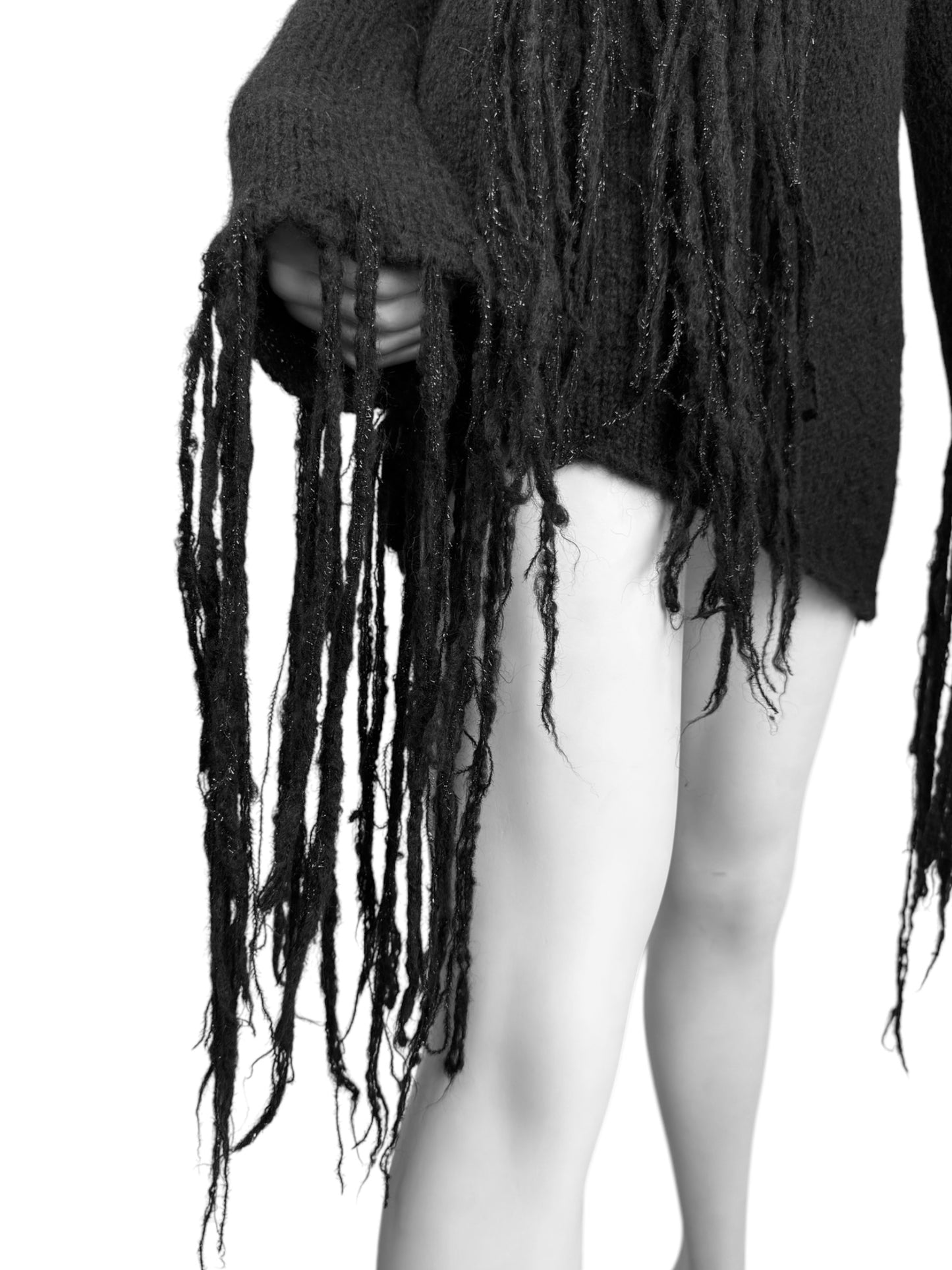 COSTUME NATIONAL FW2002 BLACK KNITTED FRINGED MINI DRESS