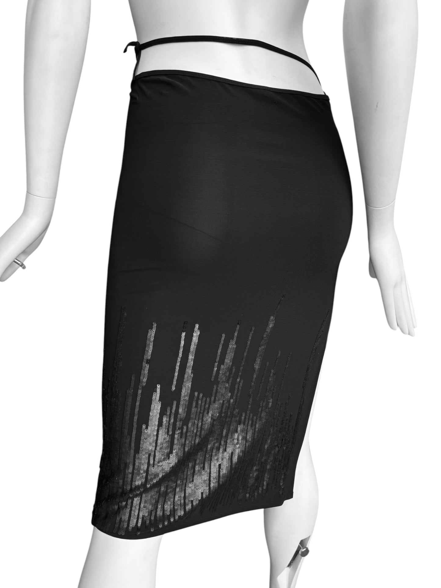 PLEIN SUD 2000s BLACK SEQUINS MIDI SKIRT