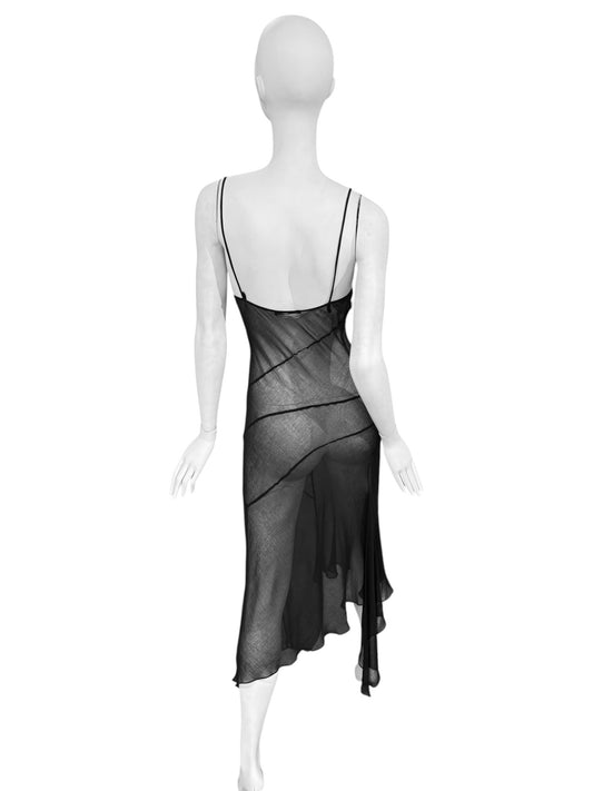 PLEIN SUD SS2002 BLACK SHEER MAXI DRESS