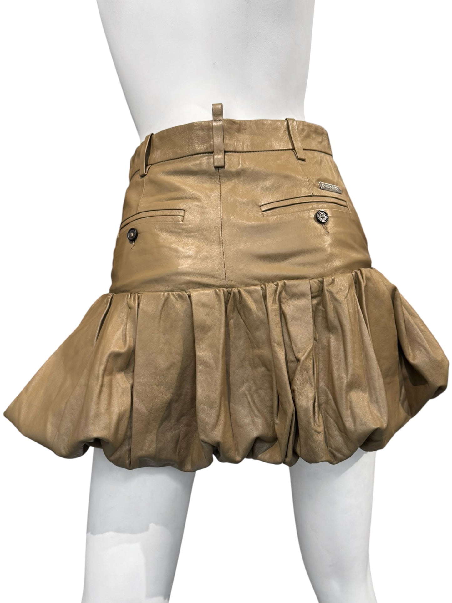 DSQUARED2 FW2021 BEIGE LEATHER BUBBLE MINI SKIRT