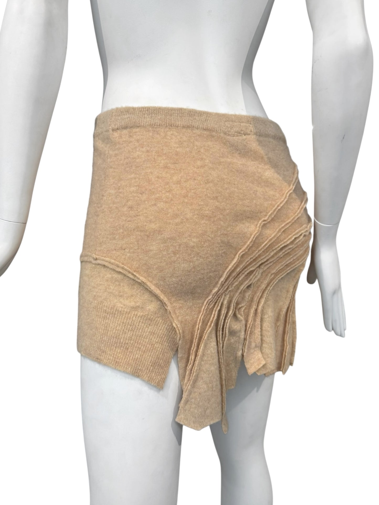 PLEIN SUD JEANS FW2003 BEIGE WOOL ASYMMETRICAL MINI SKIRT