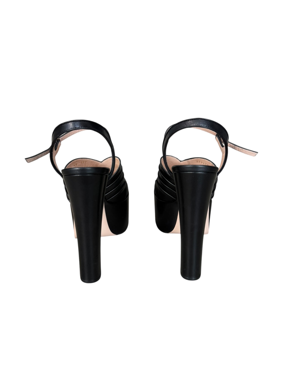 GUCCI SS2022 BY ALESSANDRO MICHELE BLACK LEATHER PLATFORM HEELED SANDALS