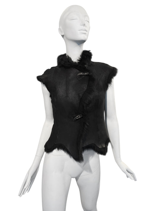 PLEIN SUD JEANS FW2002 BLACK FUR VEST