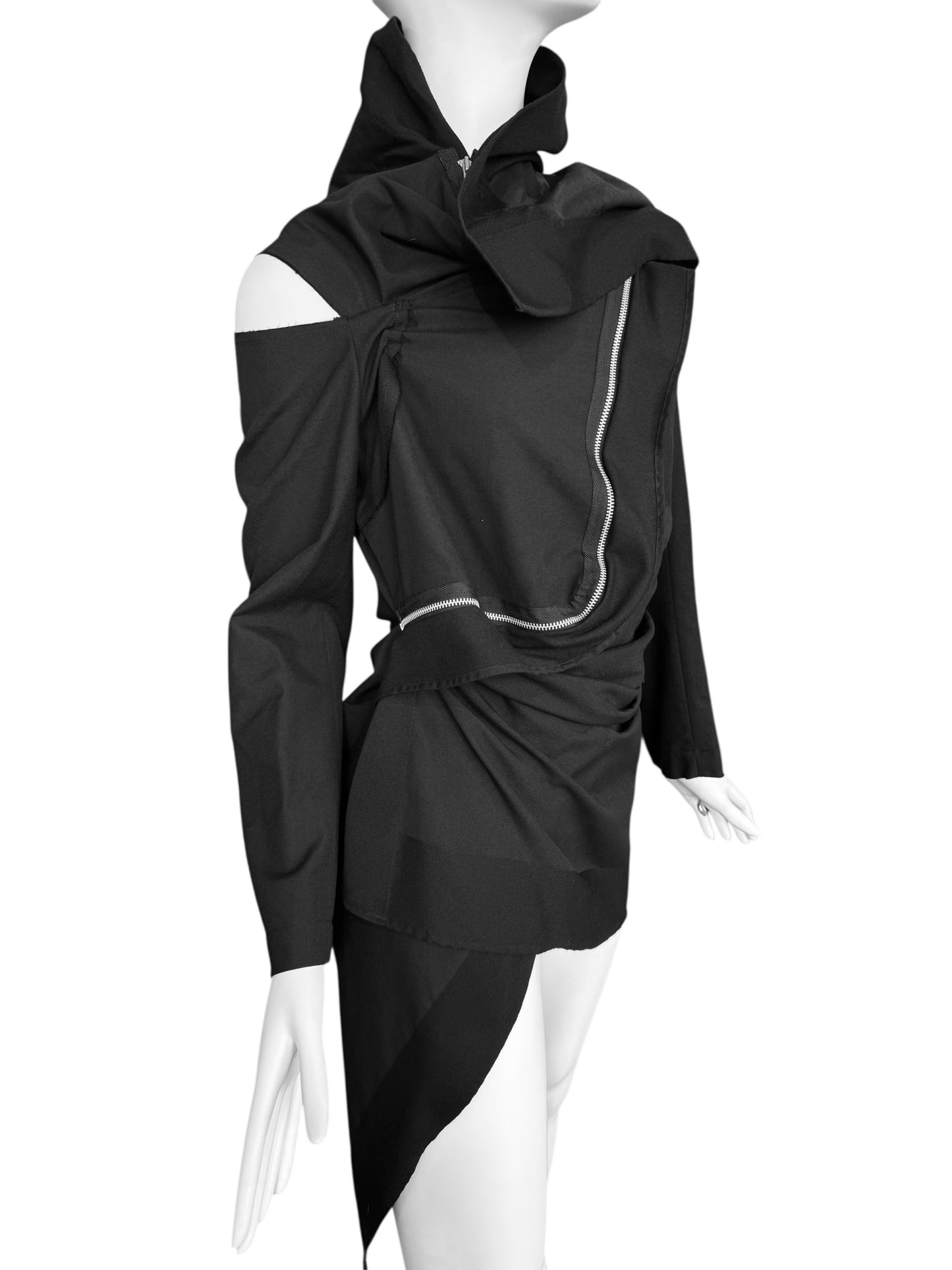 COMME DES GARÇONS FW2003 BLACK WOOL ASYMMETRICAL ZIP JACKET