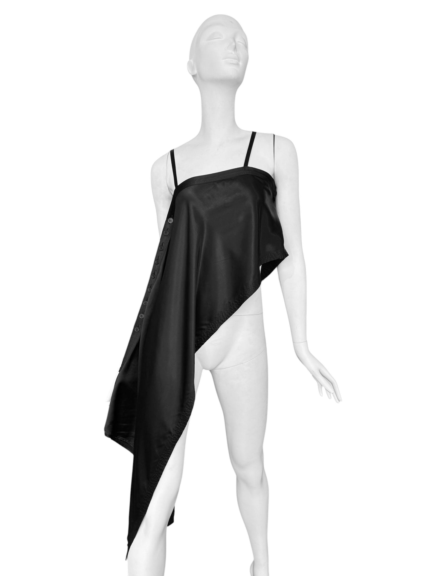 Y’S YOHJI YAMAMOTO 2010s BLACK ASYMMETRICAL BUTTONS LONG TOP