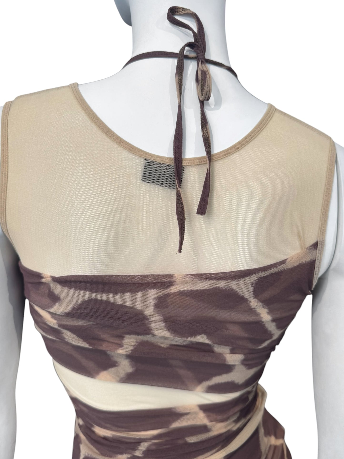 PLEIN SUD JEANS SS1998 GIRAFE PRINT MESH LAYERED TANK TOP