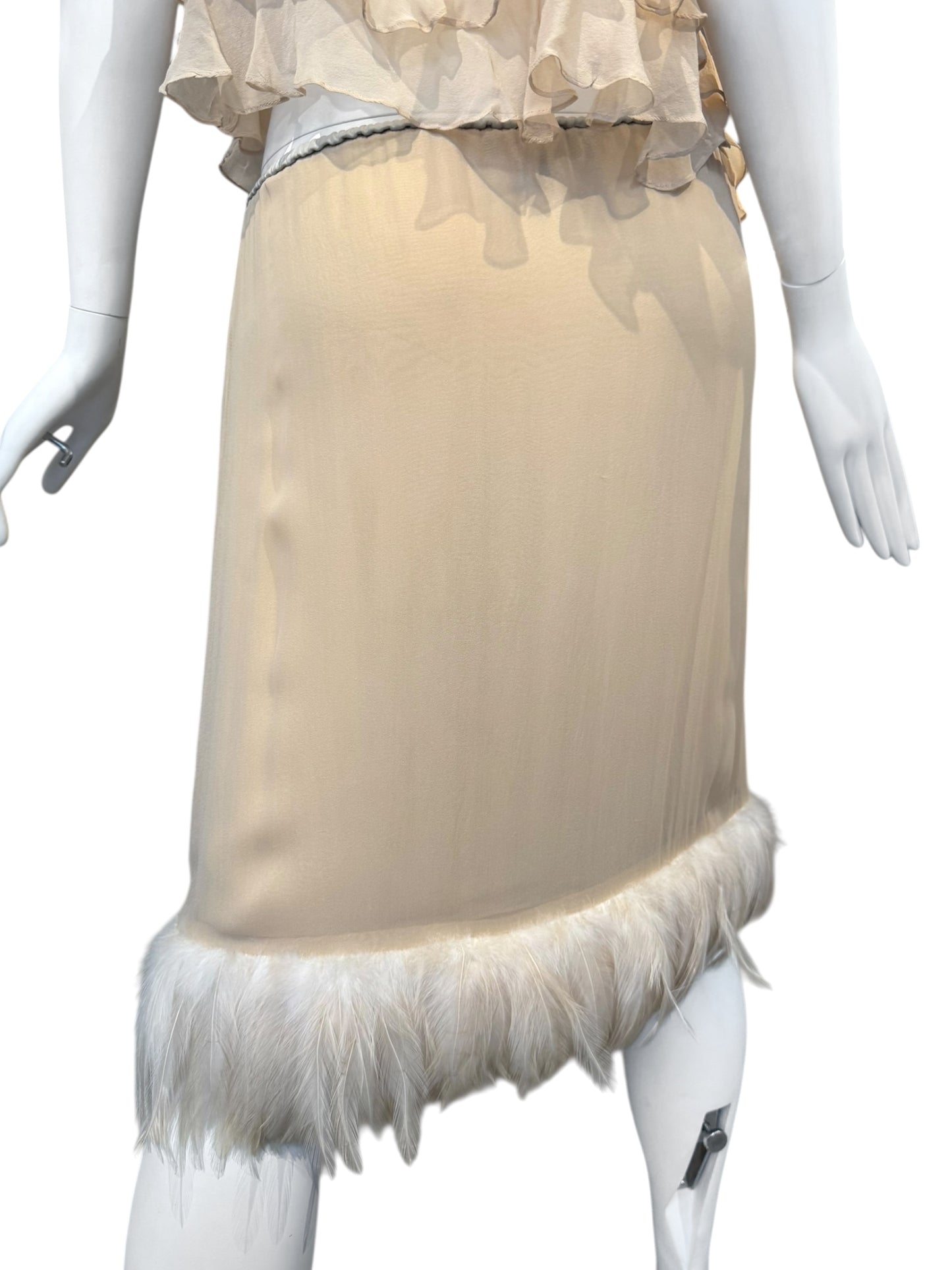 GUCCI SS1999 BY TOM FORD BEIGE SILK FEATHERS TRIM 2P. SET