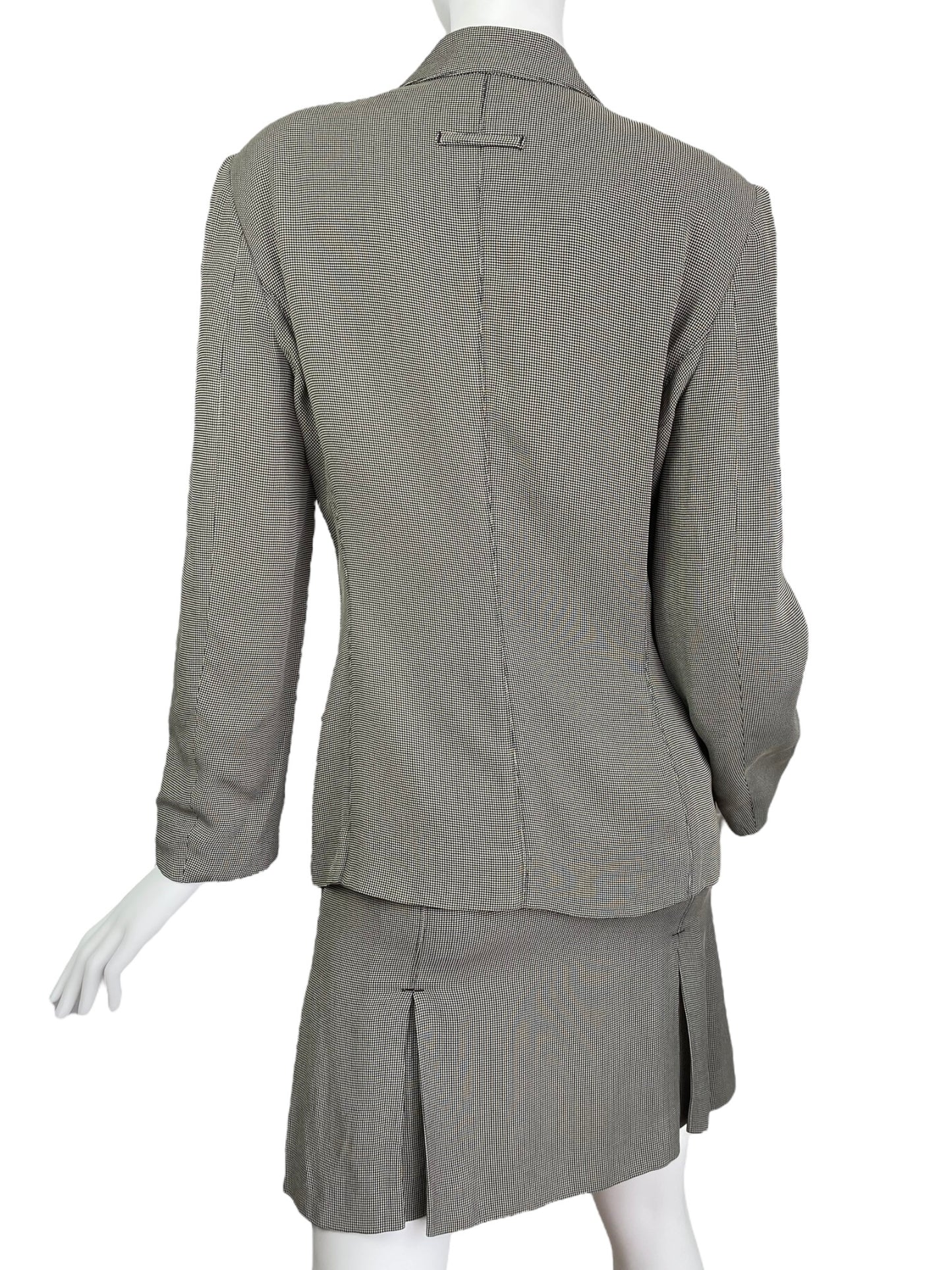 JEAN-PAUL GAULTIER 1980s LIGHT GREEN/GREY CHECKERED UTILITY POCKET SKIRT SUIT (BLAZER & SKIRT)