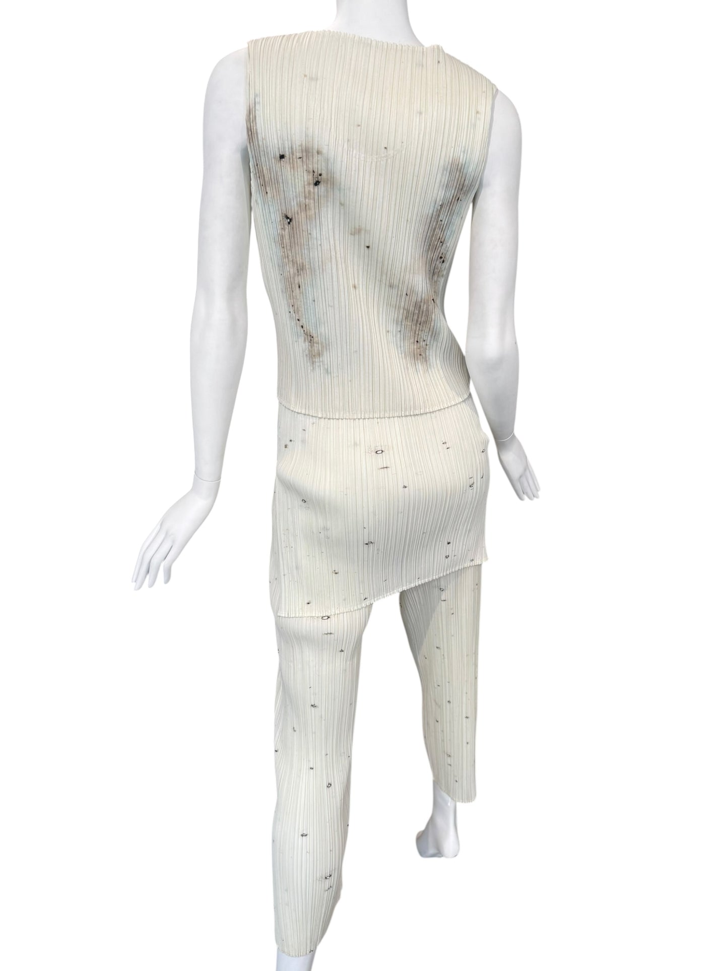PLEATS PLEASE ISSEY MIYAKE 1998 X CAI GUO-QIANG GUNPOWDER PRINT PLEATED 3P. SET (TOP, PANTS & TUNIC)