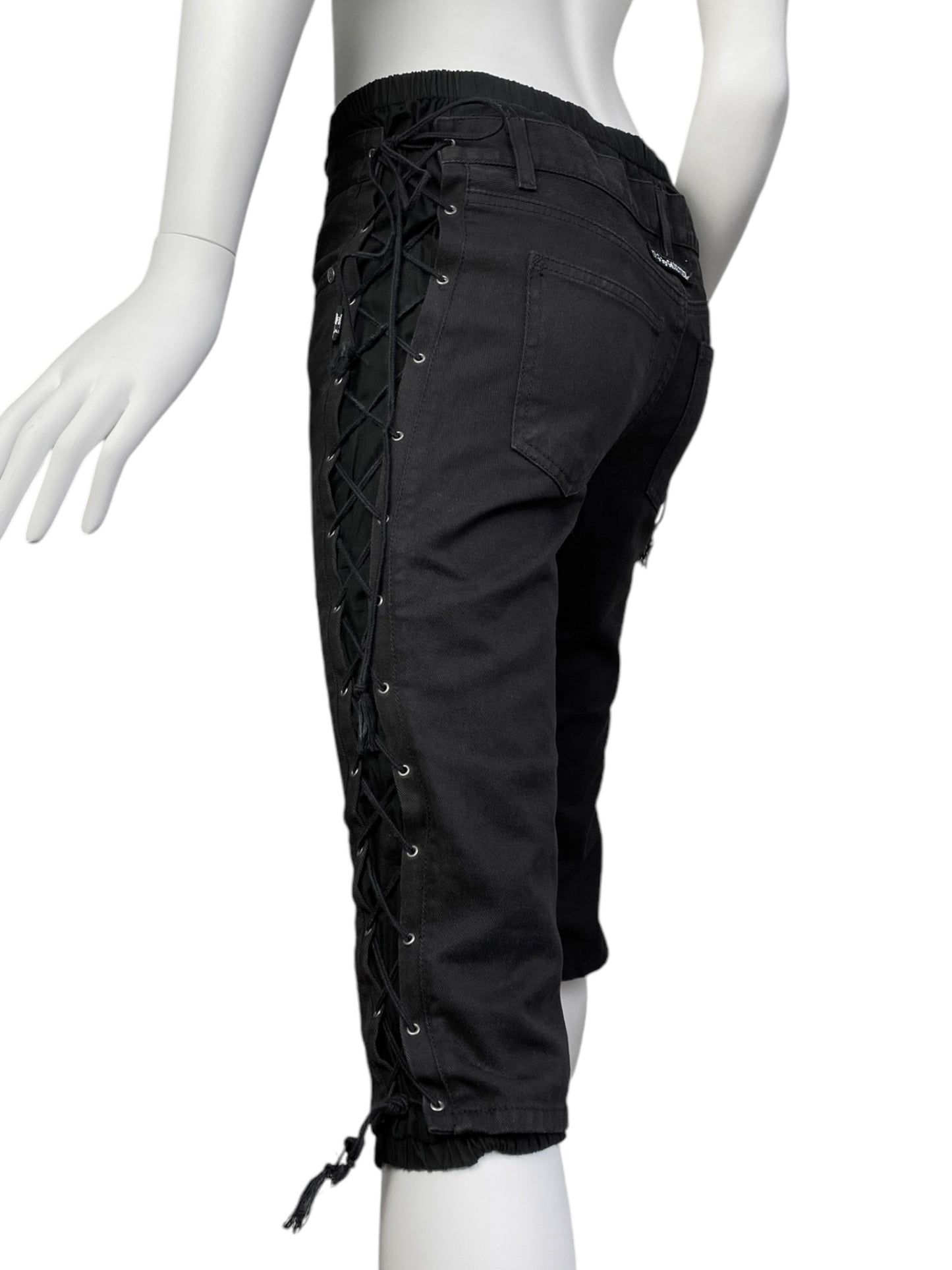 JEAN-PAUL GAULTIER 2000s BLACK LACED UP CAPRI PANTS