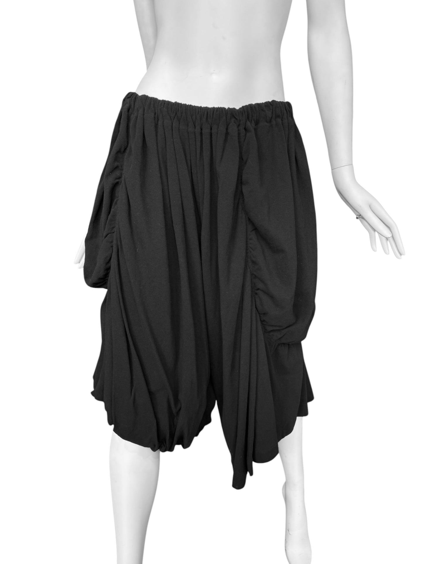 Y’S YOHJI YAMAMOTO 2010s BLACK ASYMMETRICAL DRAPED SHORTS
