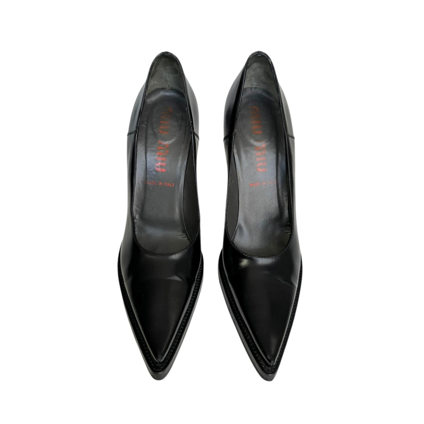 MIU MIU 1990s BLACK PATENT LEATHER CHUNKY SOLE HEELS