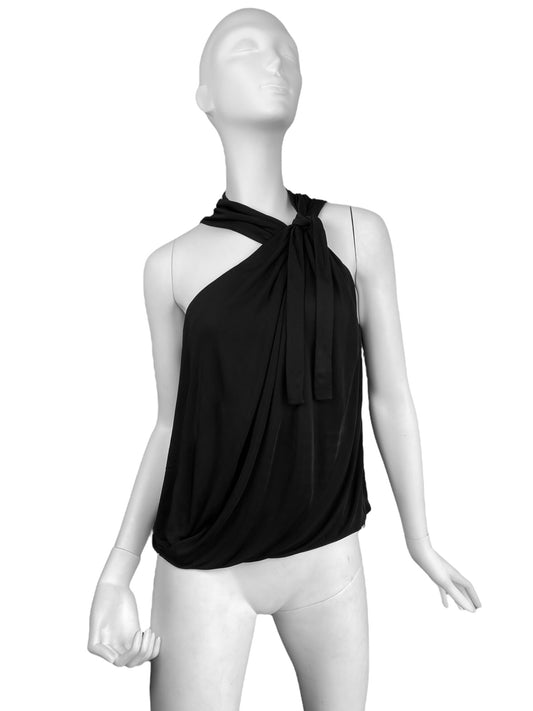 GUCCI FW2007 BY FRIDA GIANNINI BLACK ASYMMETRICAL DRAPED KNOT TANK TOP