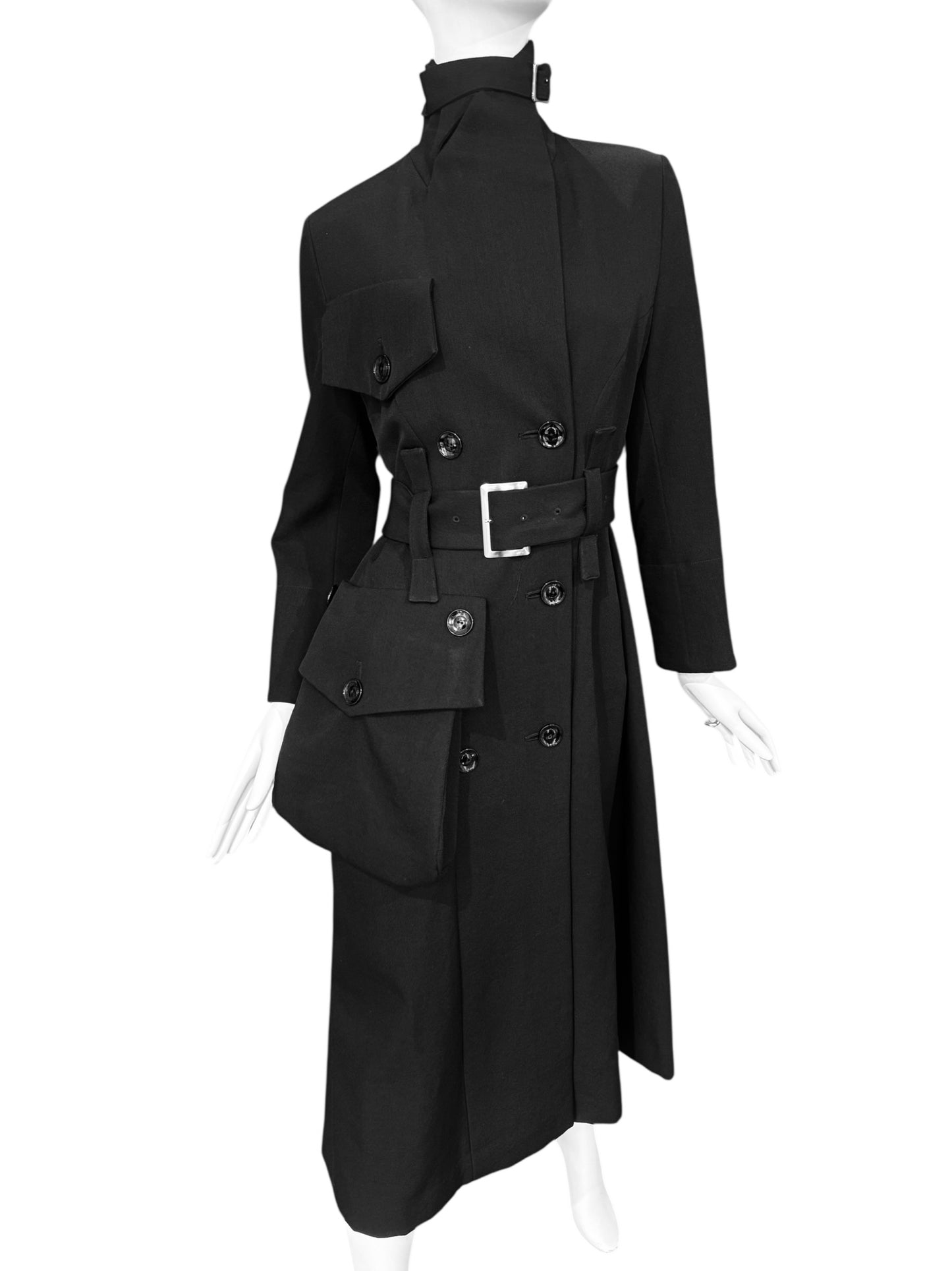 YOHJI YAMAMOTO FW2004 BLACK WOOL POCKET COAT