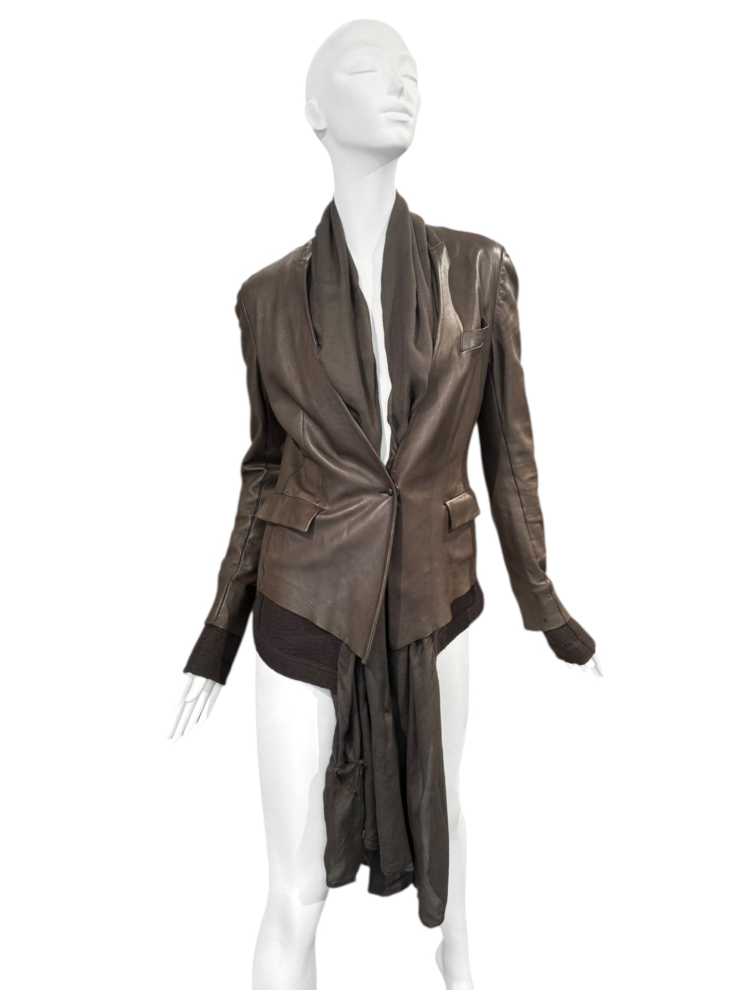 ISAAC SELLAM 2010s BROWN LEATHER SCARF JACKET