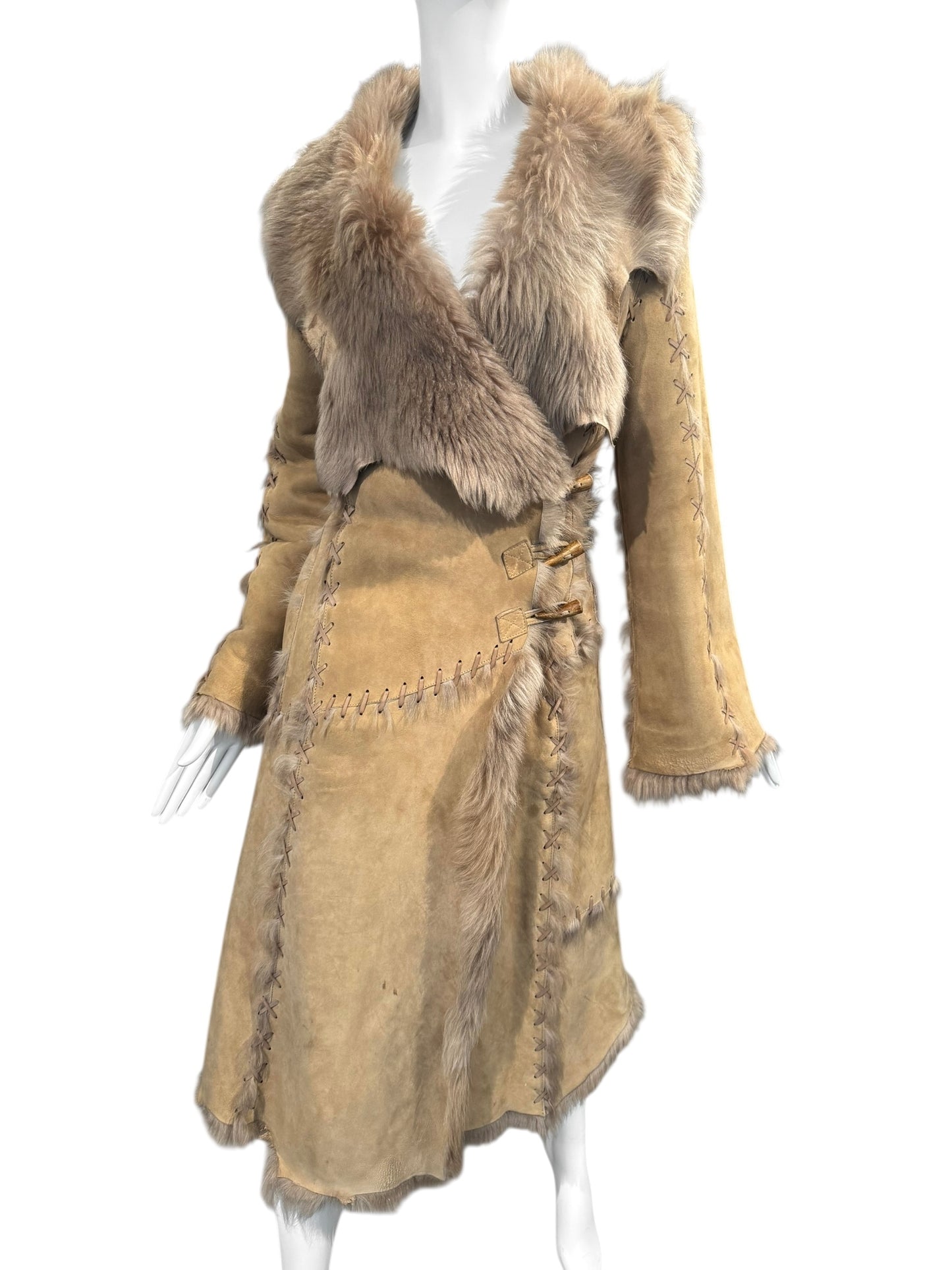 ALEXANDER MCQUEEN FW1999 «THE OVERLOOK» BROWN LACE-UP SHEARLING COAT