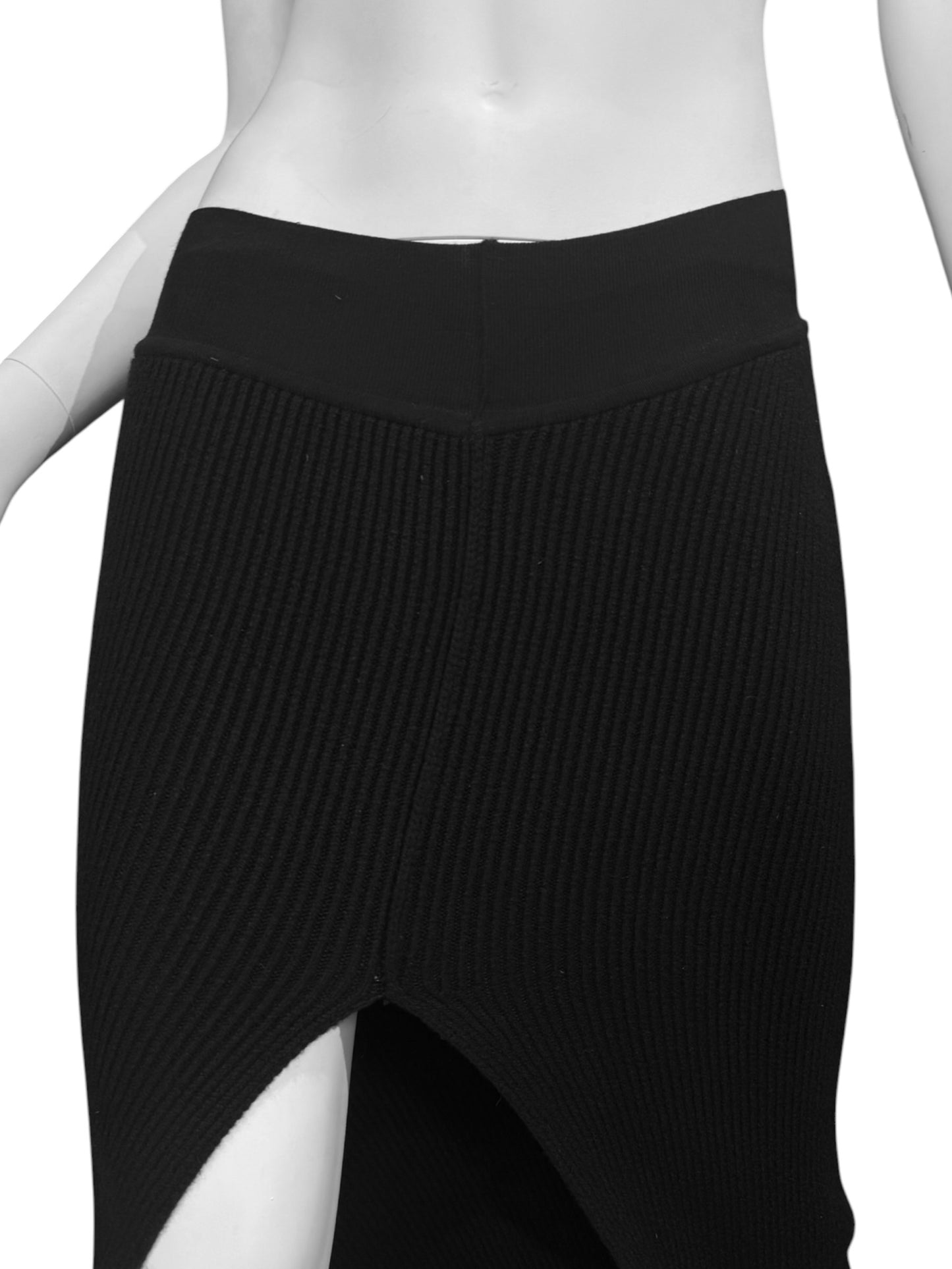 RICK OWENS FW2023 «LUXOR» BLACK CASHMERE SLIT MAXI TRAIN SKIRT