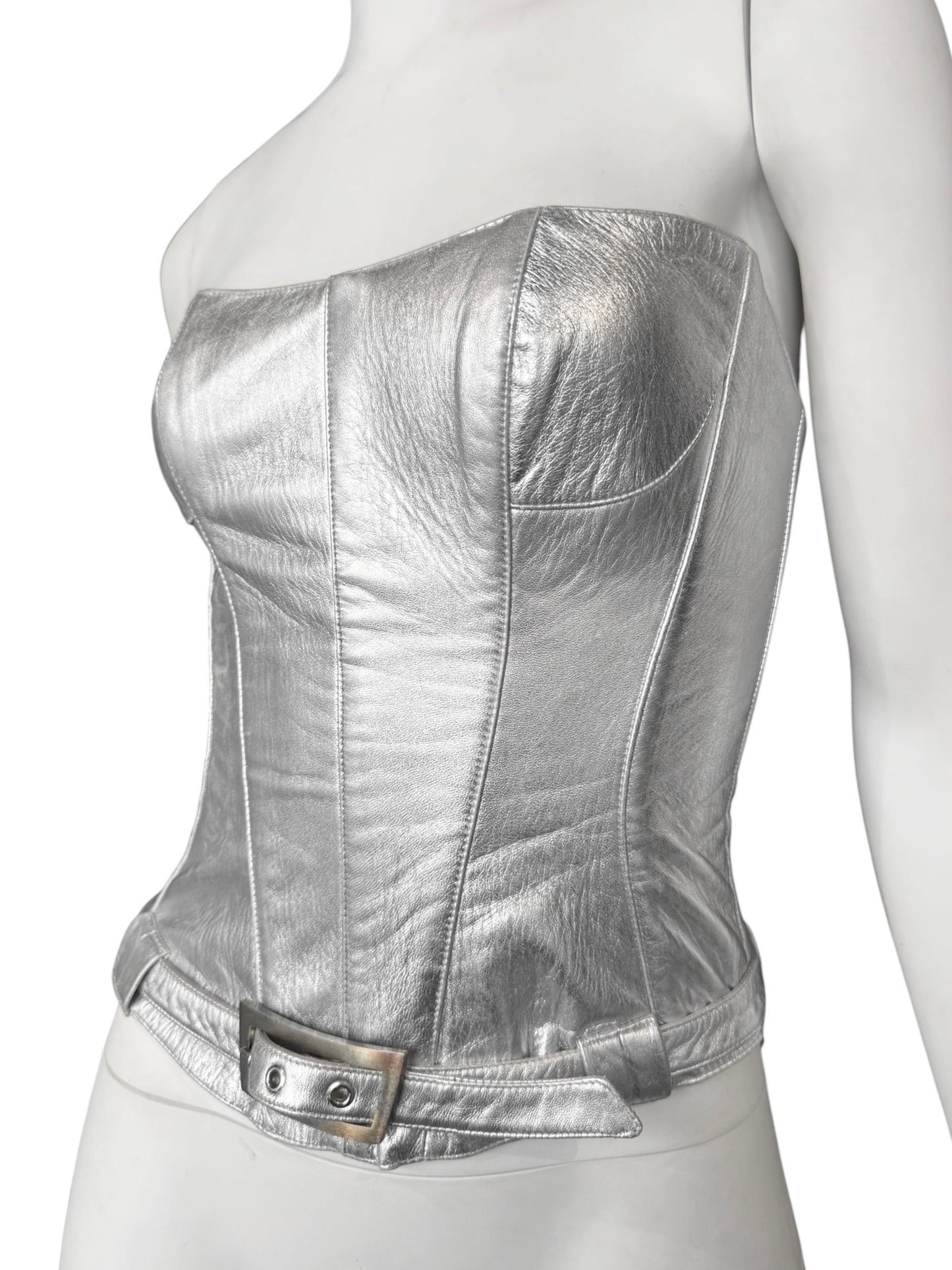 THIERRY MUGLER 1990s SILVER LEATHER CORSET
