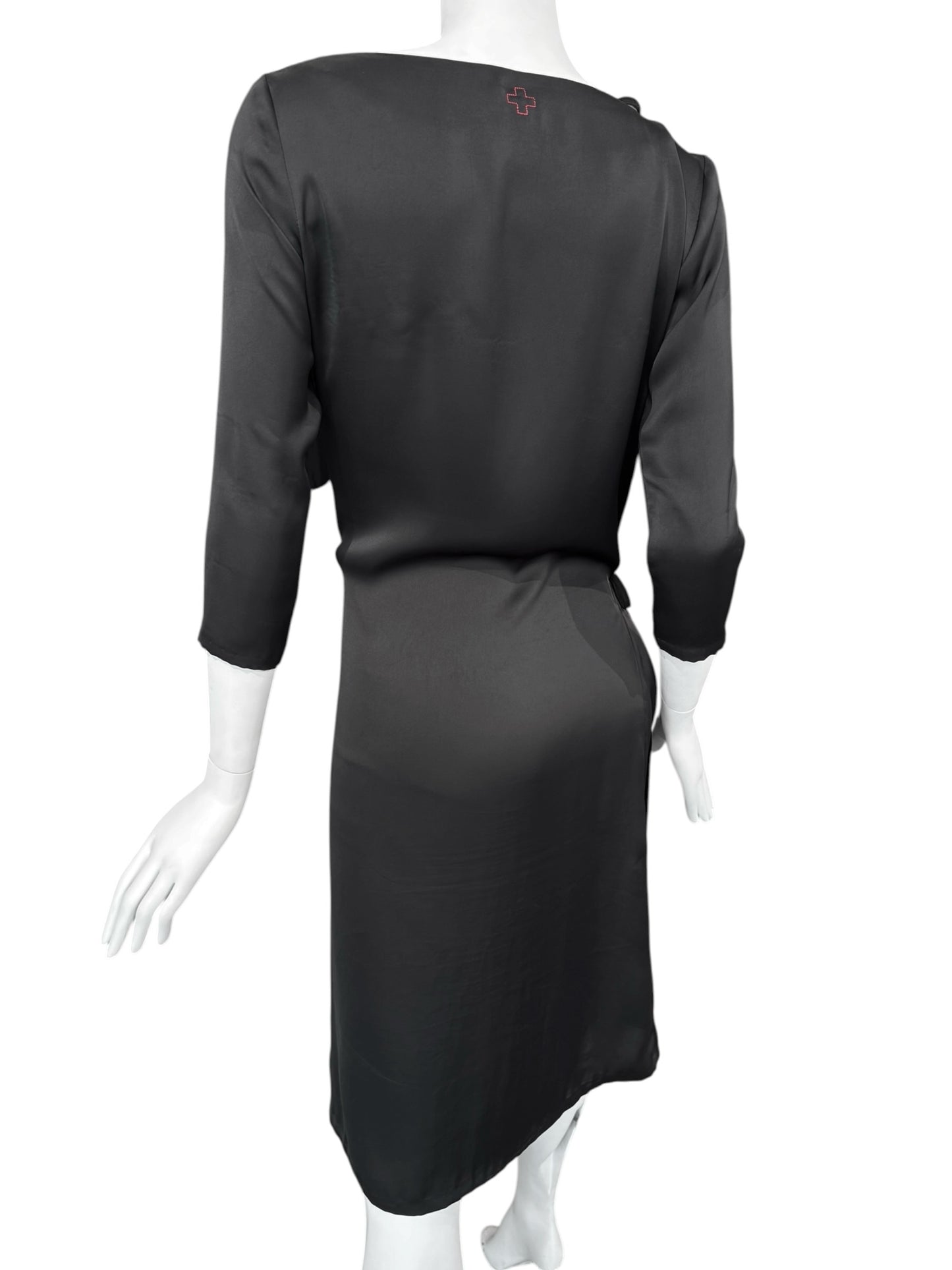 A.F. VANDEVORST RESORT 2010 BLACK SILK WRAP MIDI DRESS