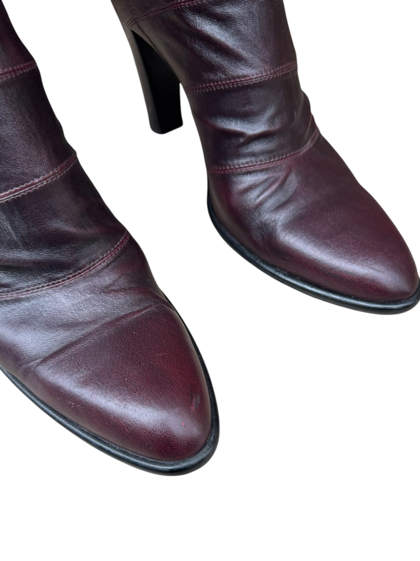 PLEIN SUD 2000s DARK RED LEATHER THIGH-HIGH BOOTS