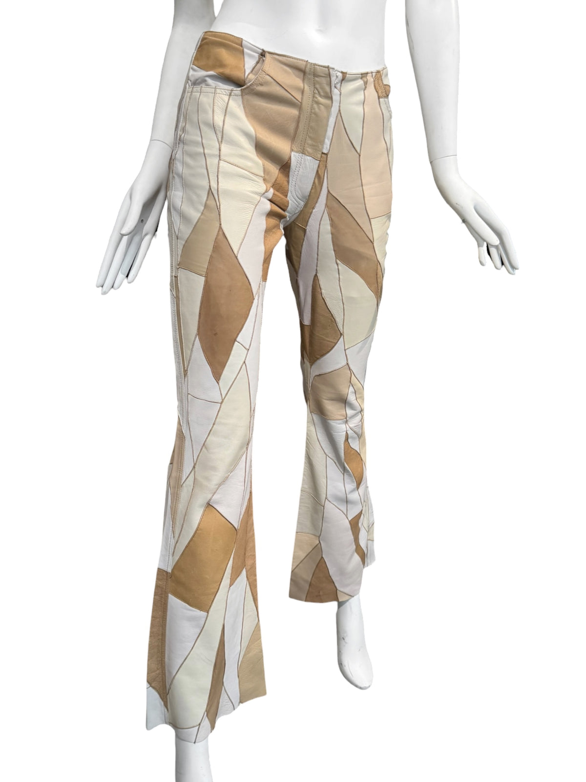 JITROIS 2000s BEIGE LEATHER PATCHWORK PANTS