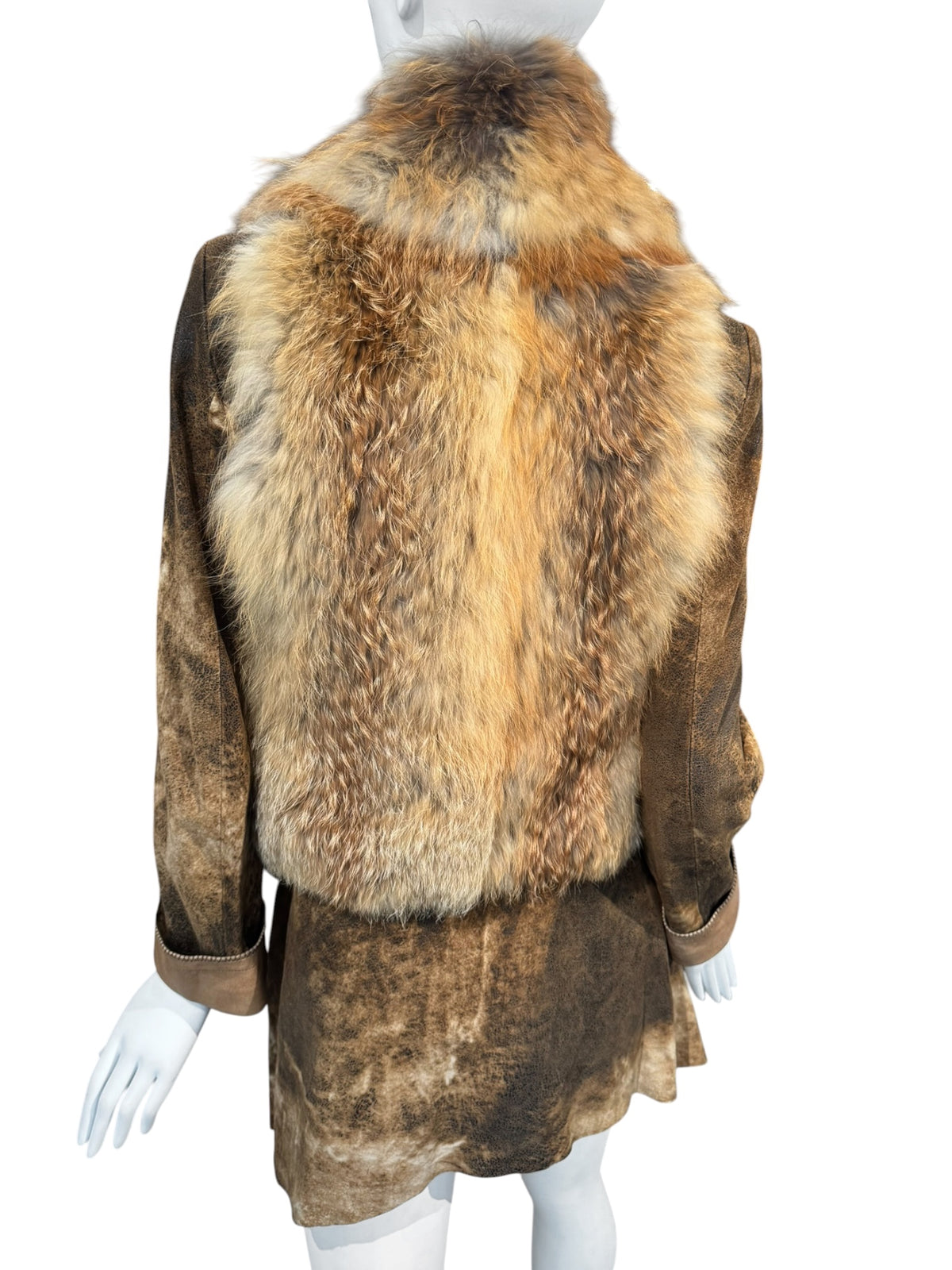 PLEIN SUD JEANIUS FW2011 BROWN LEATHER & FUR 2P. COAT
