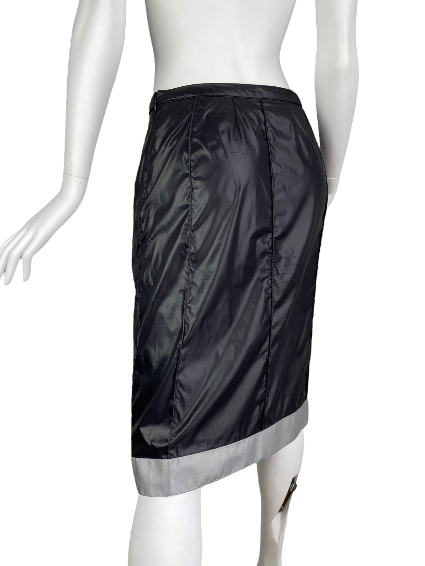 CHANEL SS1999 BY KARL LAGERFELD BLACK NYLON REFLECTIVE HEM MIDI SKIRT