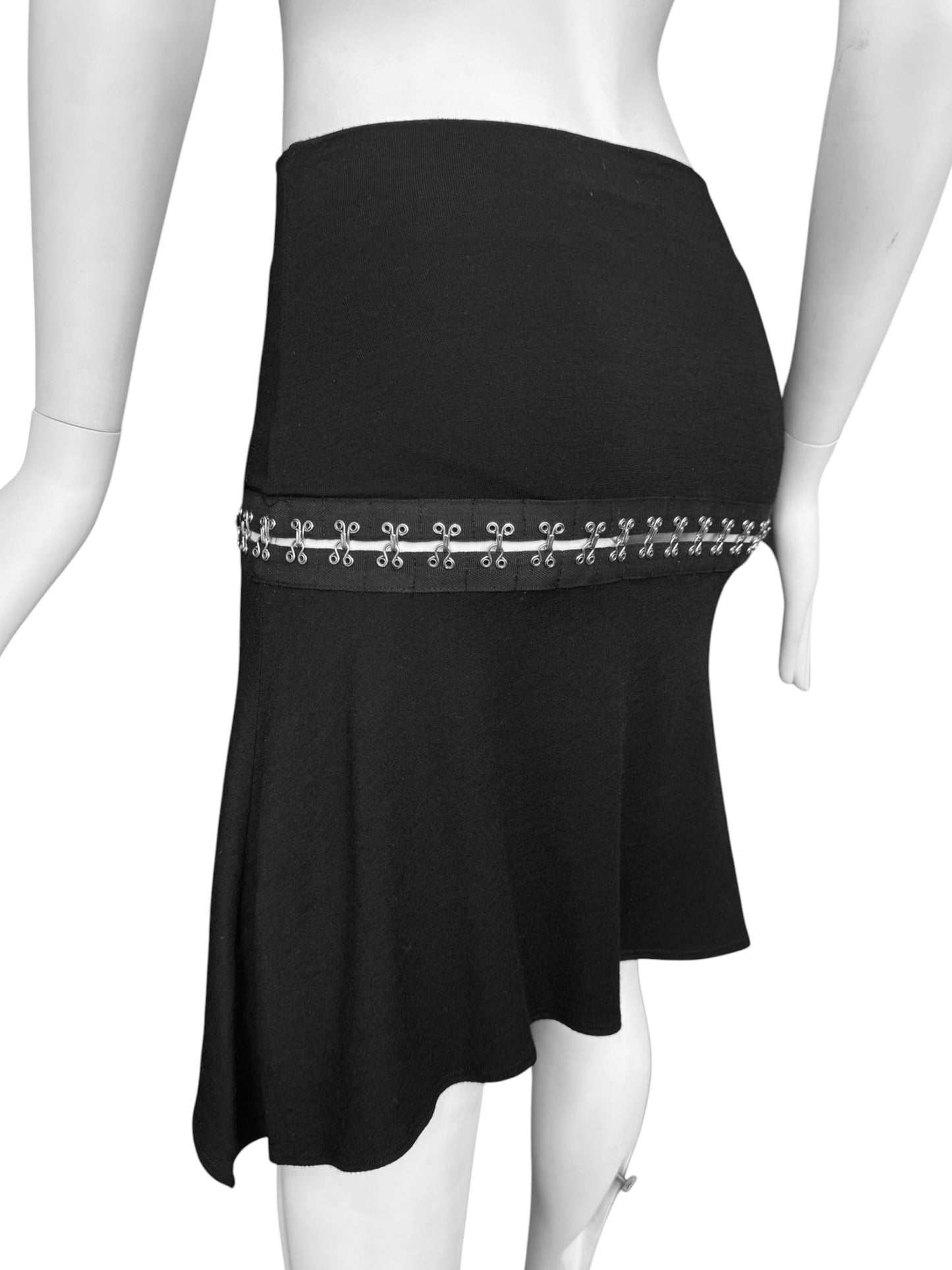 PLEIN SUD JEANS FW2003 BLACK HOOK & EYE MIDI SKIRT