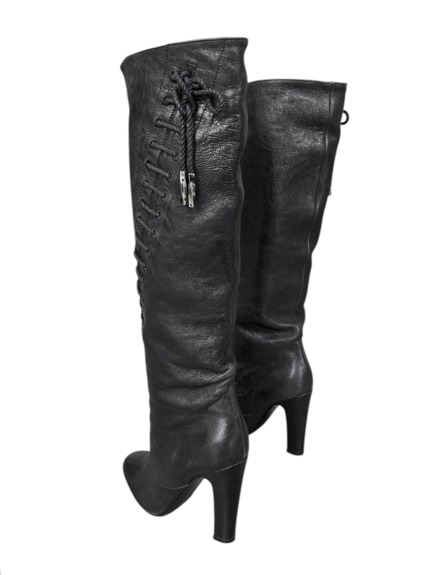 NINA RICCI FW2007 BY OLIVIER THEYSKENS BLACK LEATHER LACE-UP BOOTS