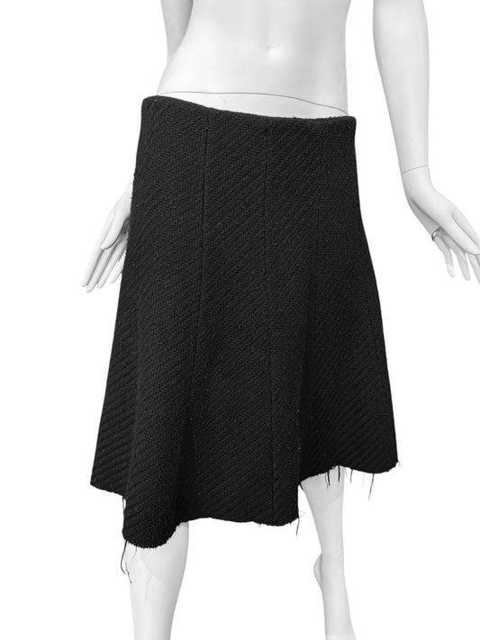 A.F. VANDEVORST 2000s BLACK KNIT RAW MIDI SKIRT