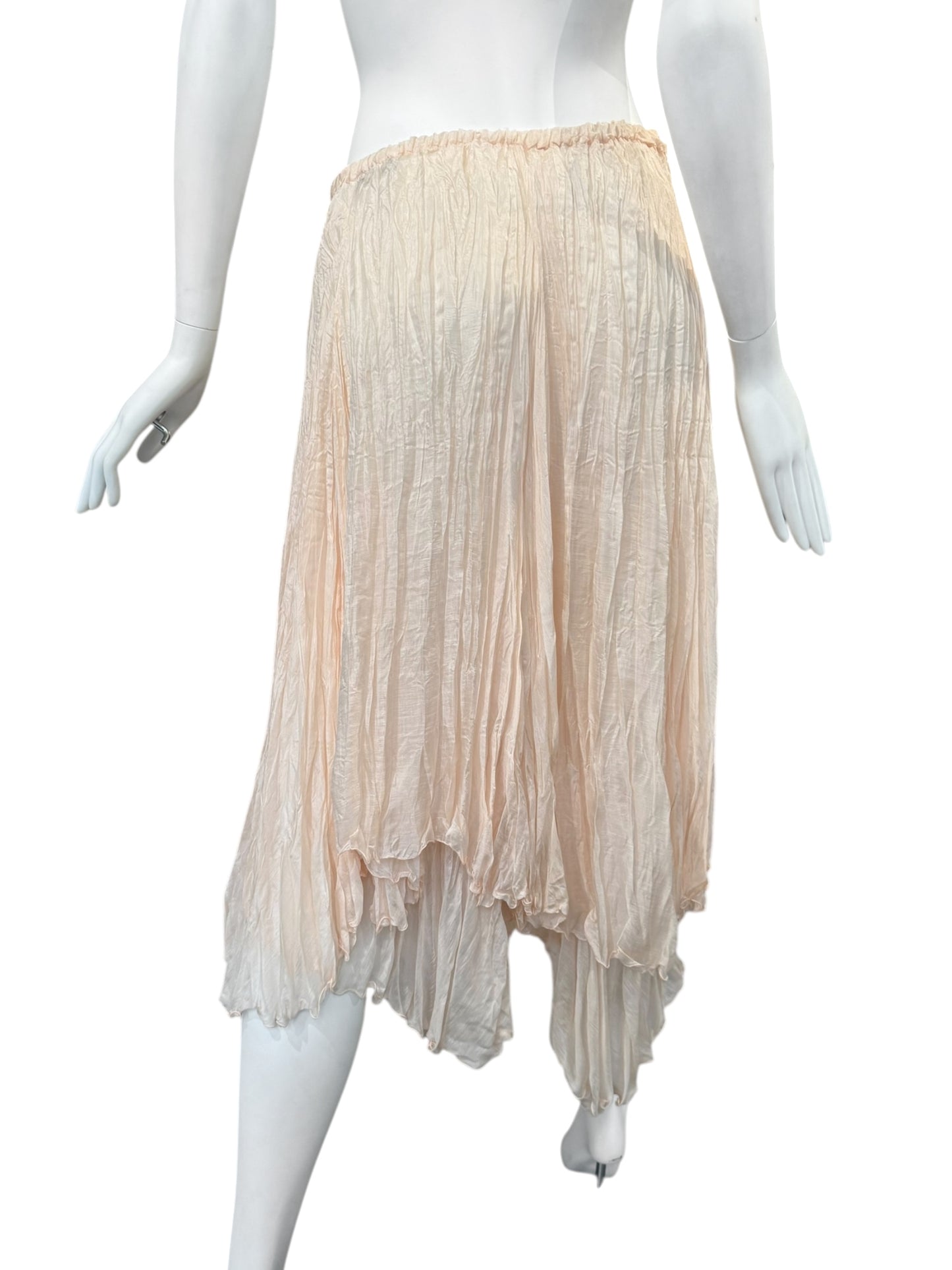 PLEIN SUD 2000s PALE BLUSH SILK CREASED MIDI SKIRT
