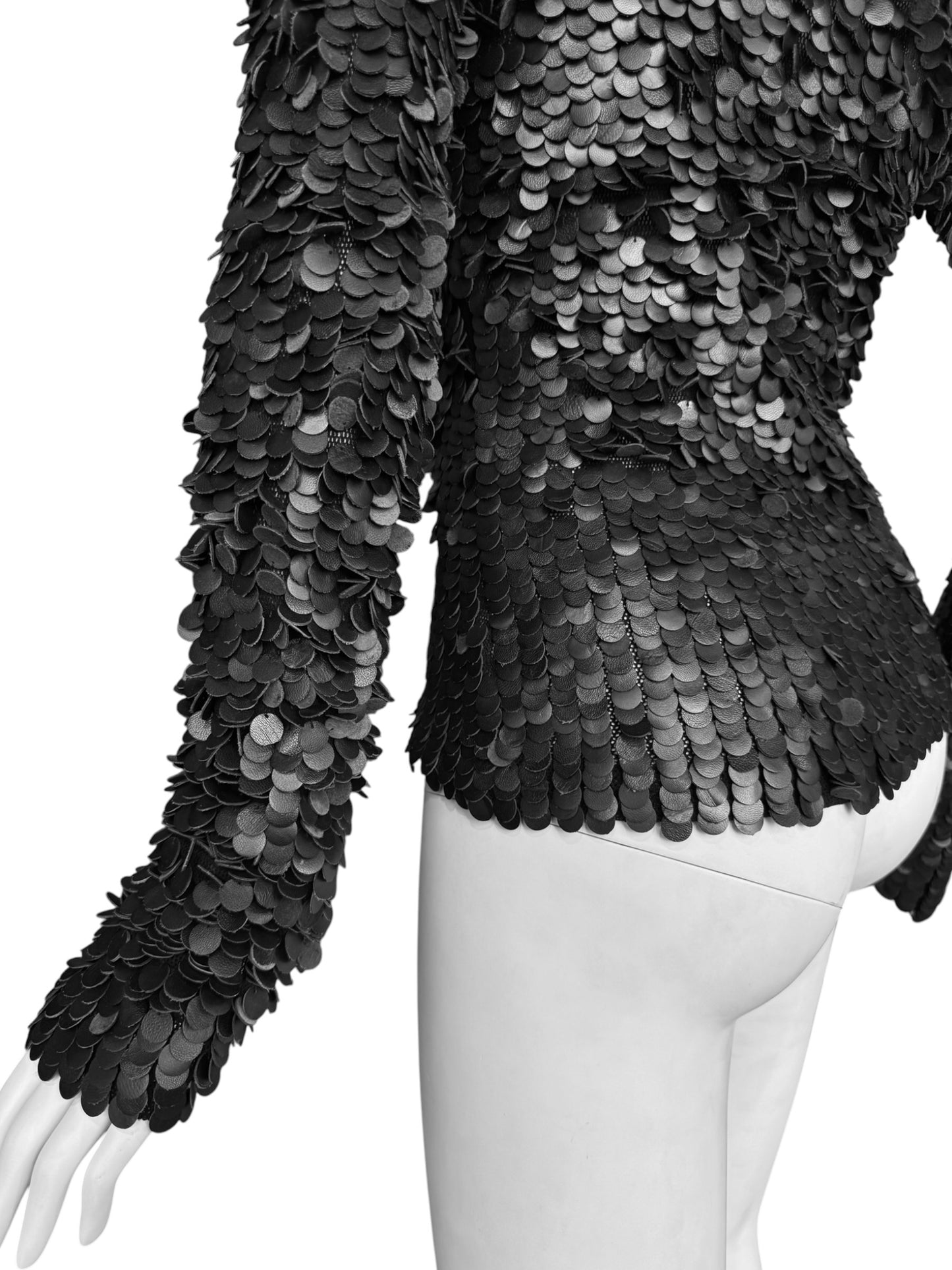 PLEIN SUD FW2001 BLACK LEATHER EMBROIDERED SWEATER