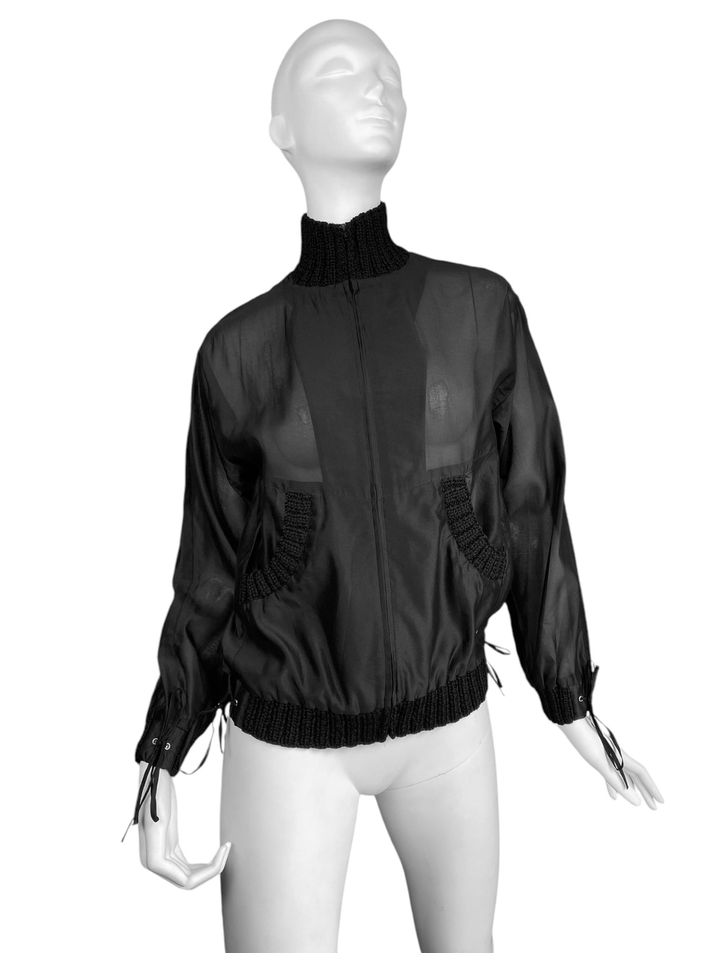 SONIA RYKIEL 2000s BLACK SILK BLEND SHEER BOMBER