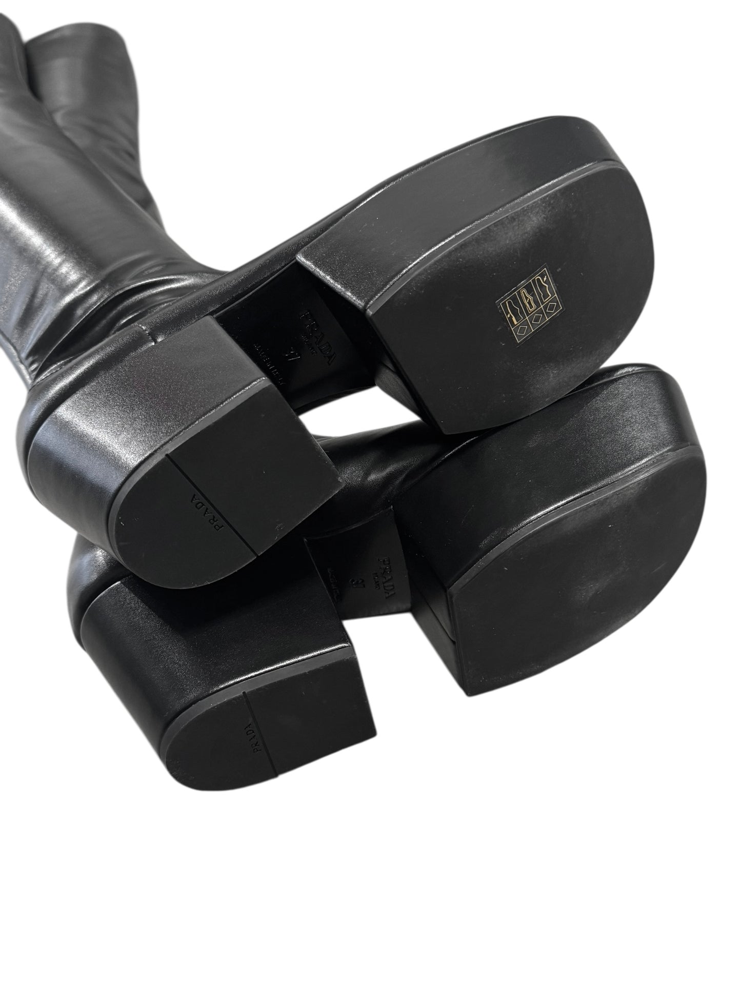 PRADA FW2021 BY MIUCCIA PRADA & RAF SIMONS BLACK OVER-THE-KNEE PLATFORM BOOTS