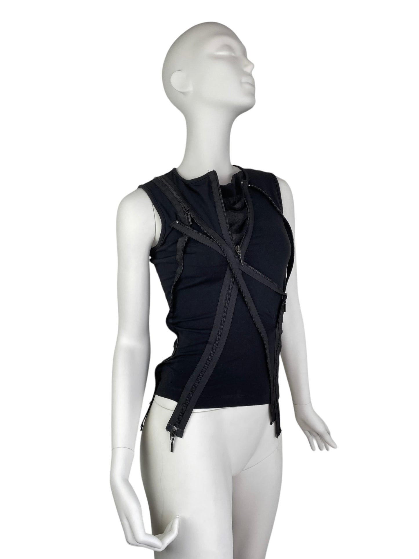 PLEIN SUD FW2003 BLACK 4-ZIP MESH TANK TOP