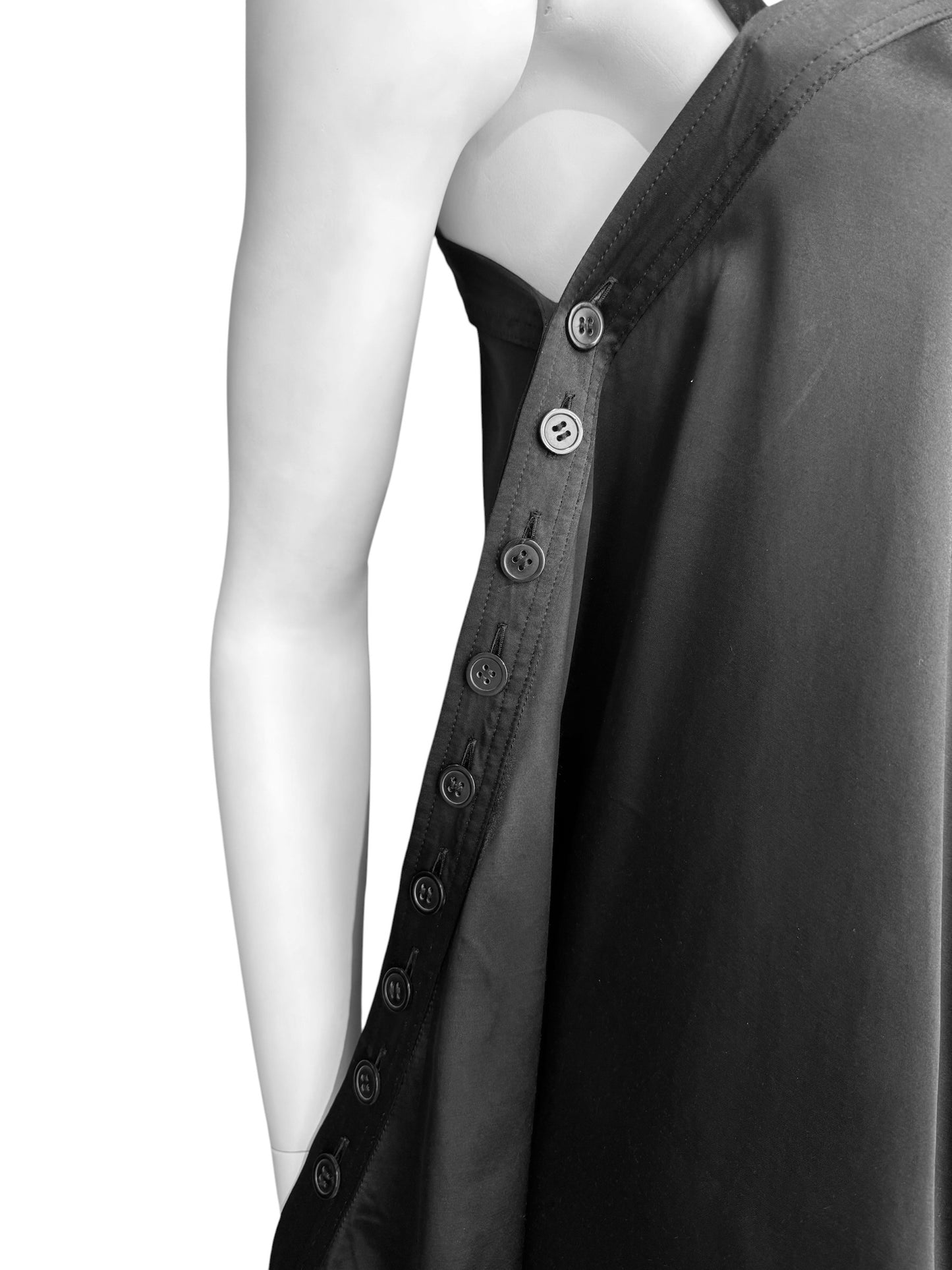 Y’S YOHJI YAMAMOTO 2010s BLACK ASYMMETRICAL BUTTONS LONG TOP