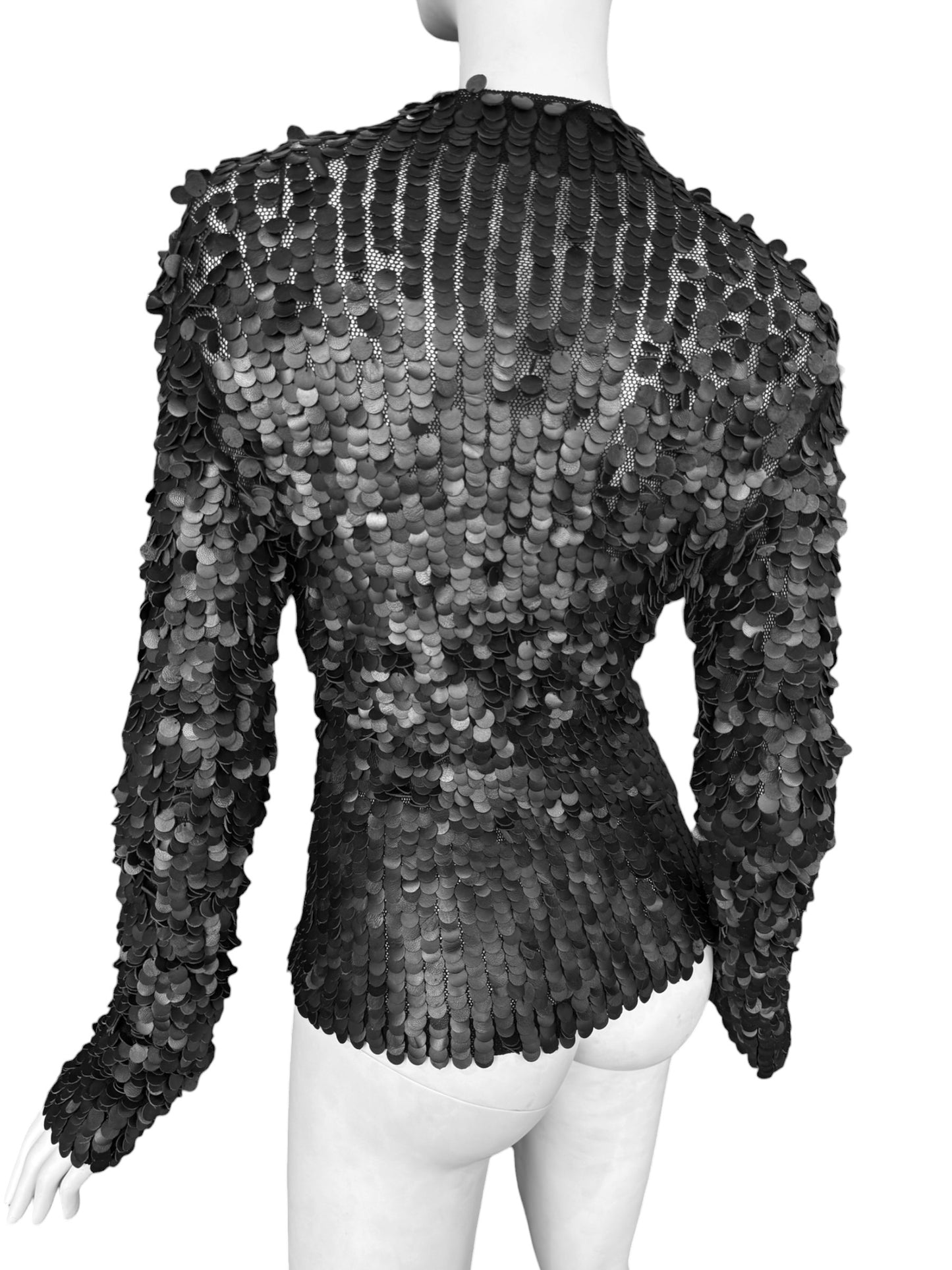 PLEIN SUD FW2001 BLACK LEATHER EMBROIDERED SWEATER