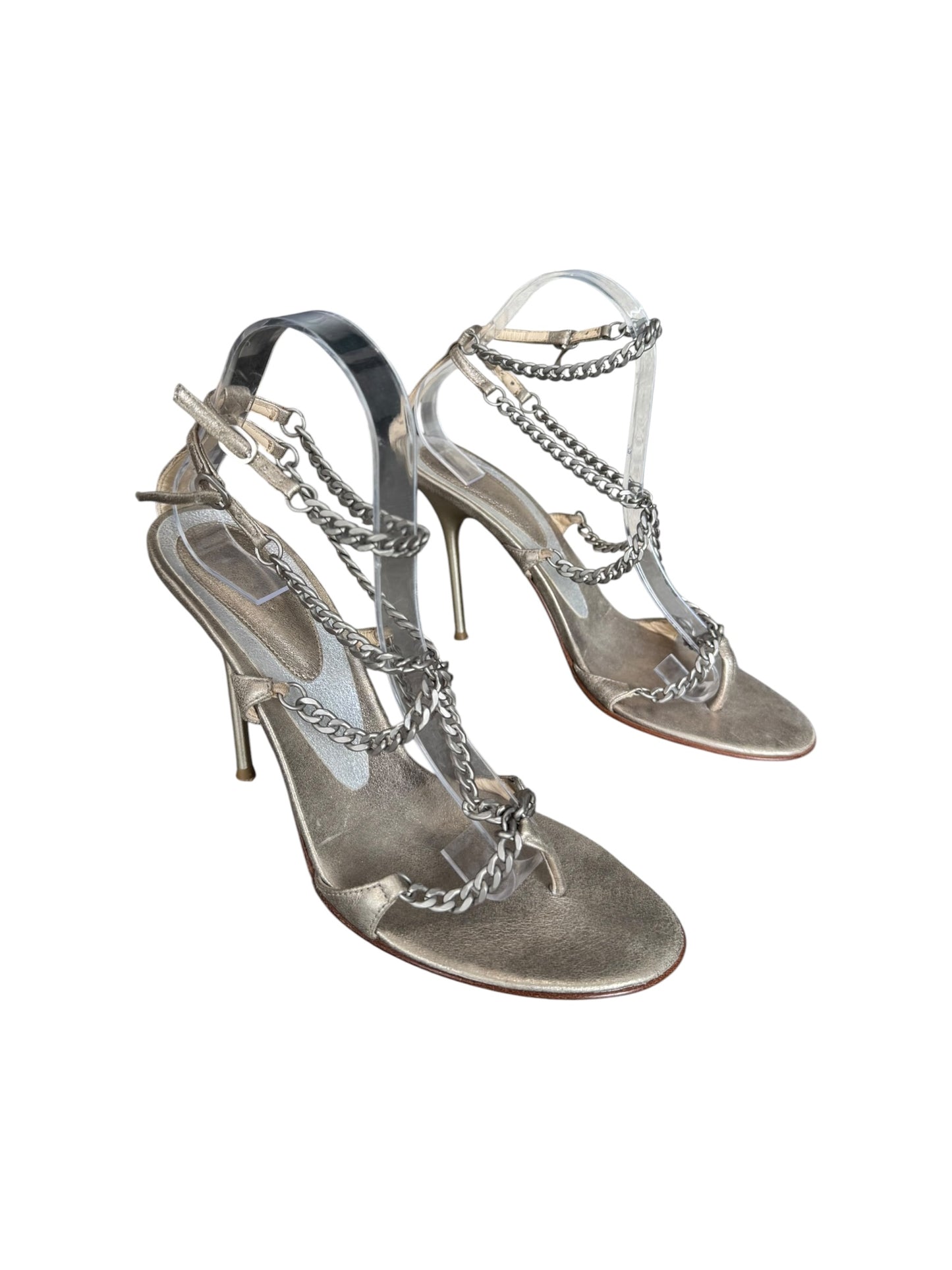 PLEIN SUD 2000s SILVER CHAINS SANDALS HEELS