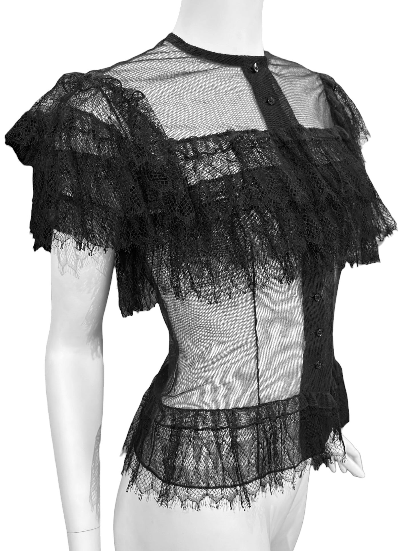 ALAÏA SS2016 BLACK TULLE & LACE SHEER TOP