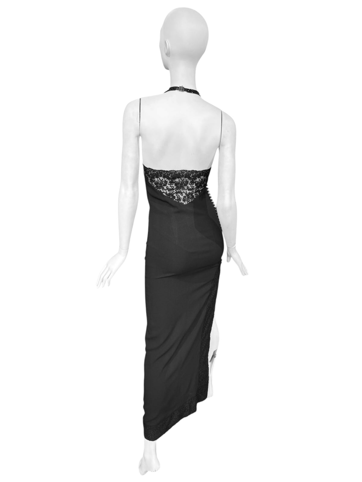 CHRISTIAN DIOR FW1997 BY JOHN GALLIANO BLACK LACE & BEADS MAXI DRESS