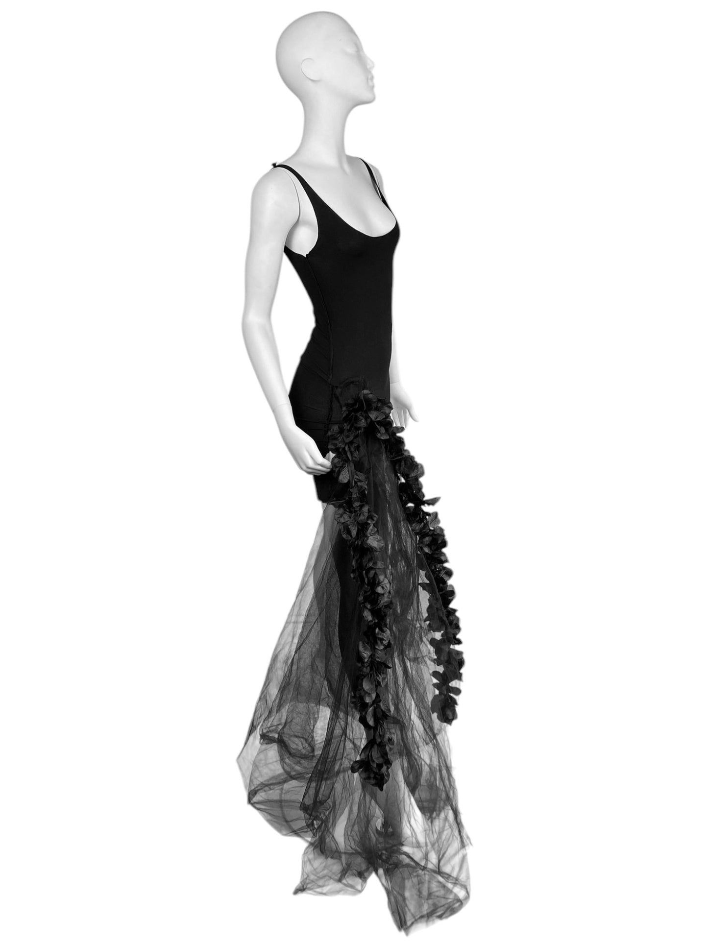 LE CUIR PERDU 2010s BLACK ASYMMETRICAL TULLE DRESS