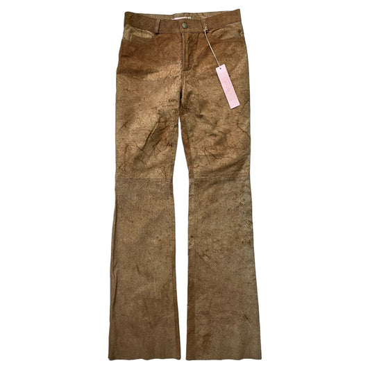 GAUDI 2000s BEIGE DISTRESSED LEATHER PANTS