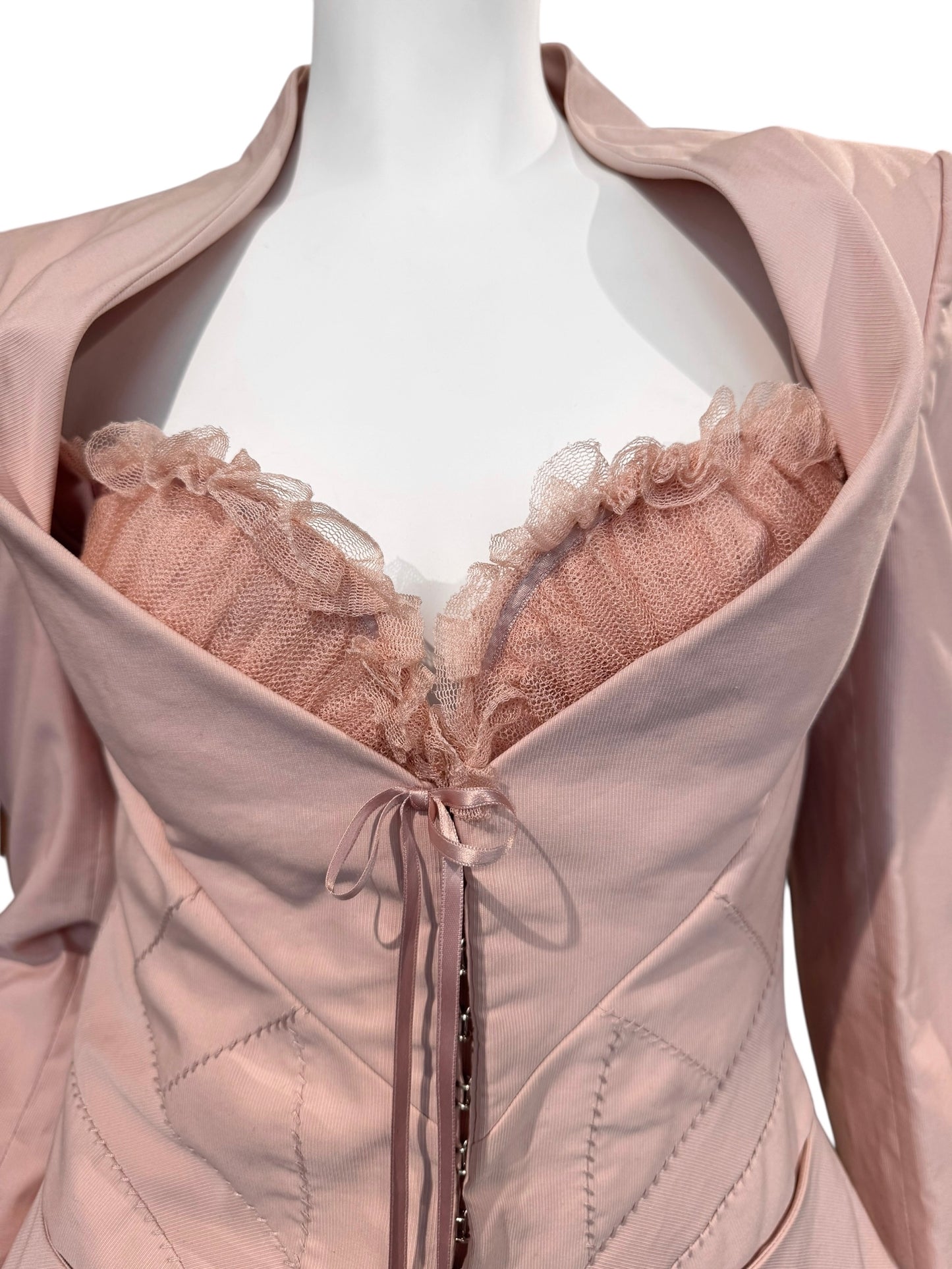 ALEXANDER MCQUEEN SS2004 «DELIVERANCE» PINK CORSET TULLE BRA JACKET
