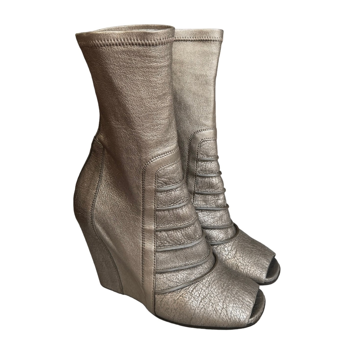 RICK OWENS SS2017 SILVER LEATHER SOCKS WEDGE HEELS