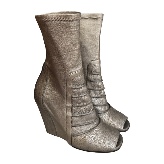 RICK OWENS SS2017 SILVER LEATHER SOCKS WEDGE HEELS