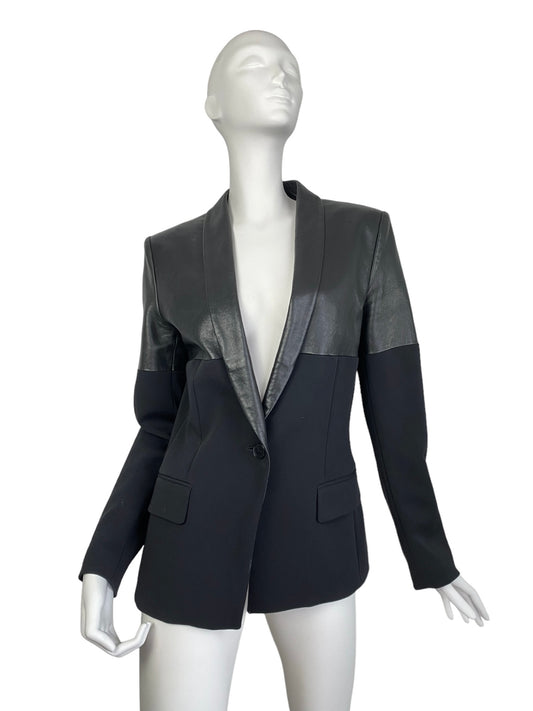 JEAN-PAUL GAULTIER 2000s BLACK LEATHER & WOOL BLAZER