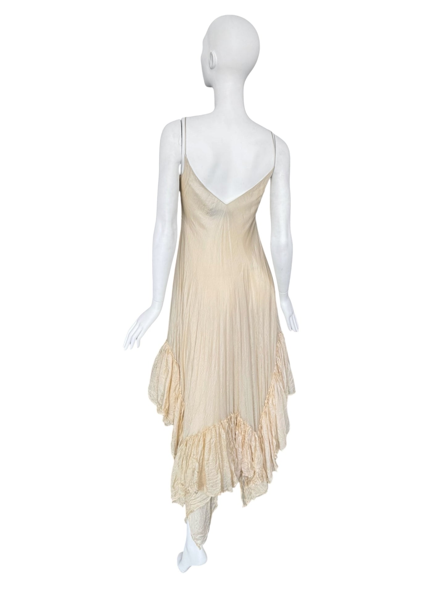 MARC LE BIHAN 2020s BEIGE SILK RUFFLES HEM MAXI DRESS