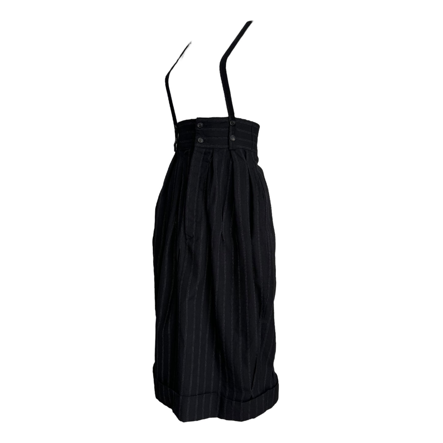 YOHJI YAMAMOTO 1980s BLACK WOOL STRIPED STRAPS SKIRT