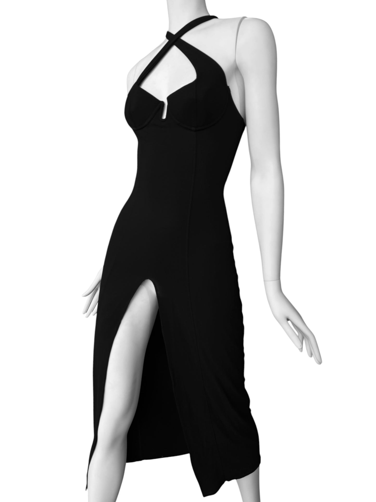 PLEIN SUD SS1992 BLACK SLIT MAXI DRESS