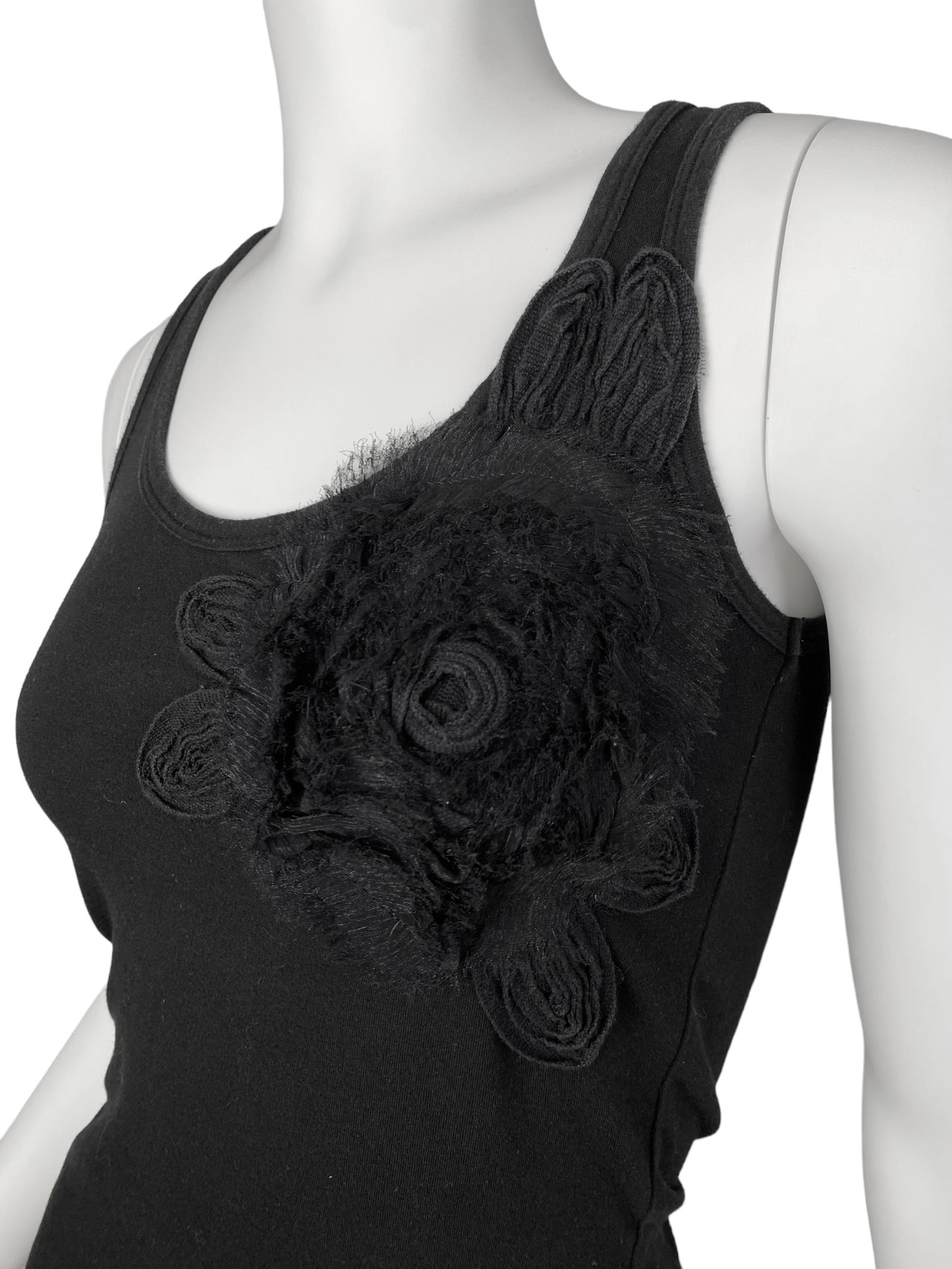 2000s BLACK FLOWER EMBELLISHED TANK TOP